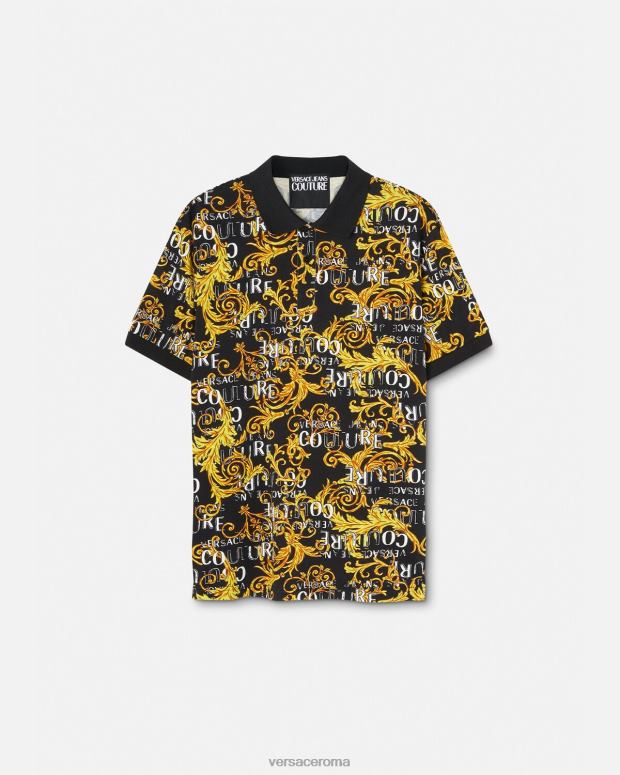 esso Versace uomini Polo couture con logo oro nero JT08Z2391 vestiario