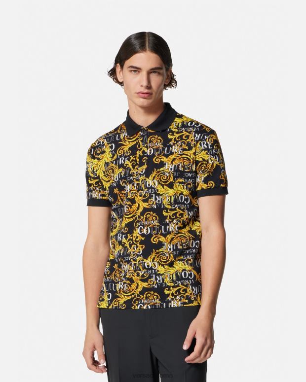 esso Versace uomini Polo couture con logo oro nero JT08Z2391 vestiario