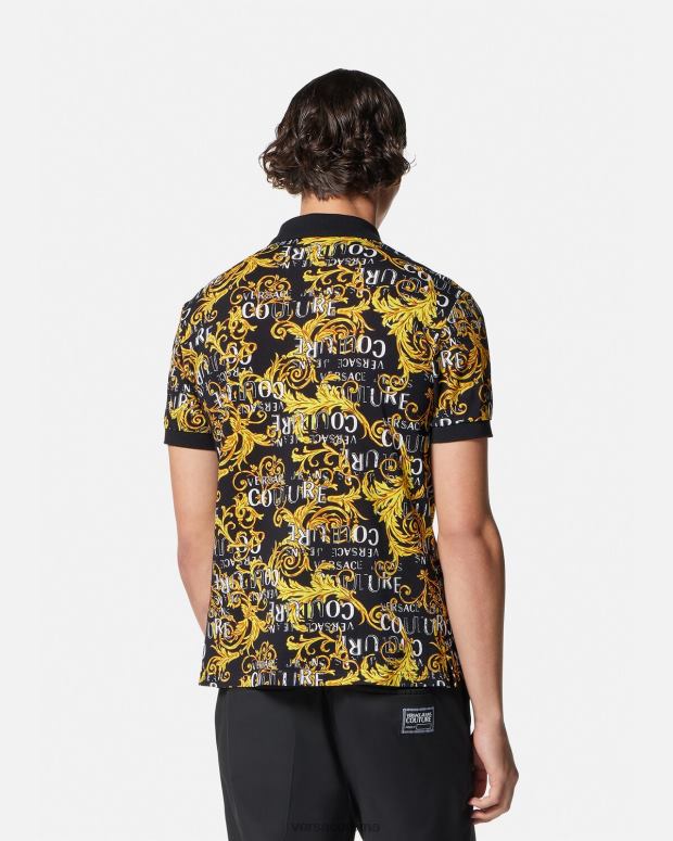 esso Versace uomini Polo couture con logo oro nero JT08Z2391 vestiario