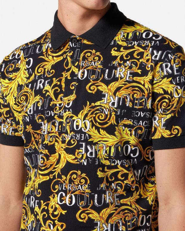 esso Versace uomini Polo couture con logo oro nero JT08Z2391 vestiario
