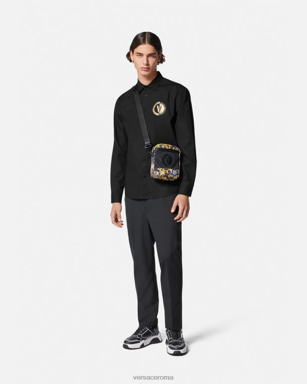 esso Versace uomini camicia con stemma V oro nero JT08Z2402 vestiario