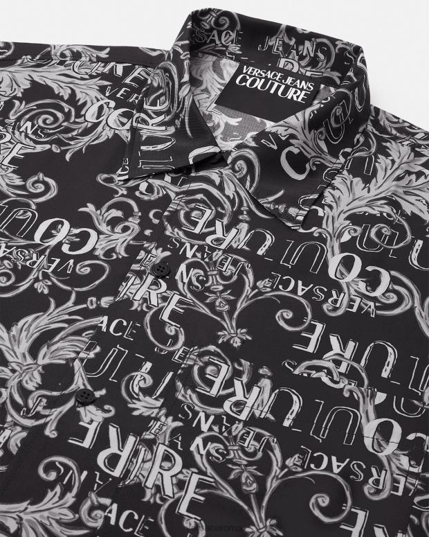 esso Versace uomini camicia couture con logo nero e stampa JT08Z2398 vestiario
