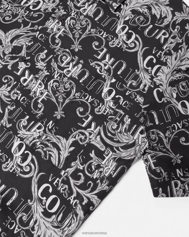 esso Versace uomini camicia couture con logo nero e stampa JT08Z2398 vestiario
