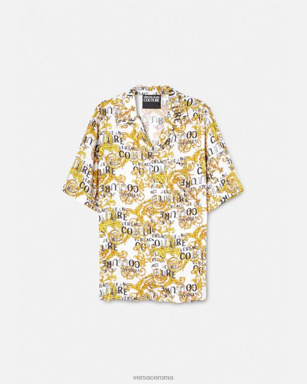 esso Versace uomini camicia couture con logo oro e bianco JT08Z2396 vestiario