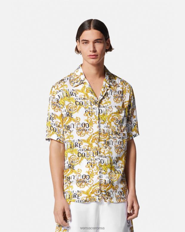esso Versace uomini camicia couture con logo oro e bianco JT08Z2396 vestiario