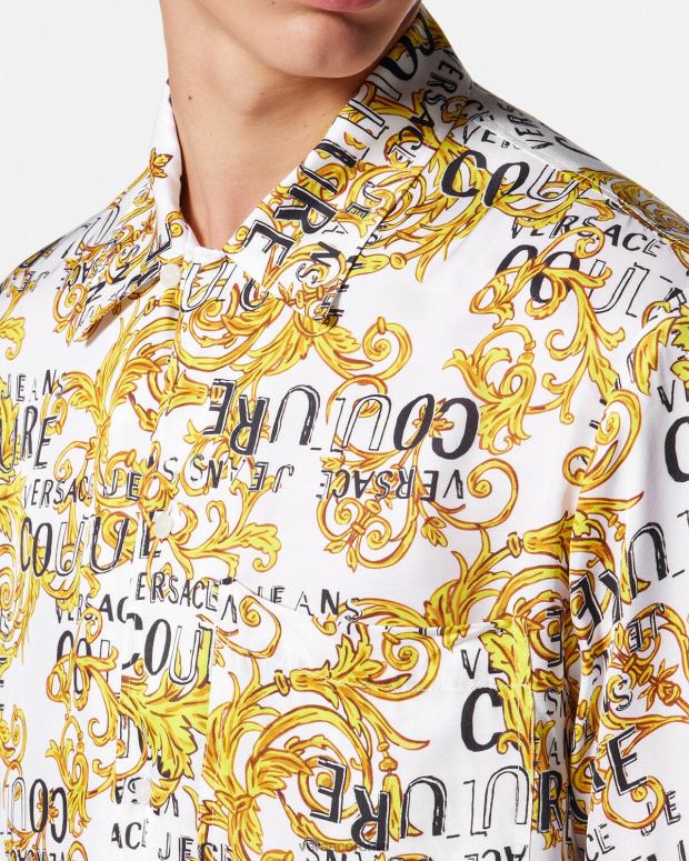 esso Versace uomini camicia couture con logo oro e bianco JT08Z2396 vestiario