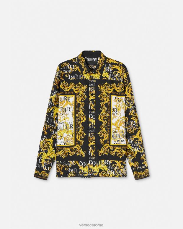 esso Versace uomini camicia couture con logo oro nero JT08Z2393 vestiario