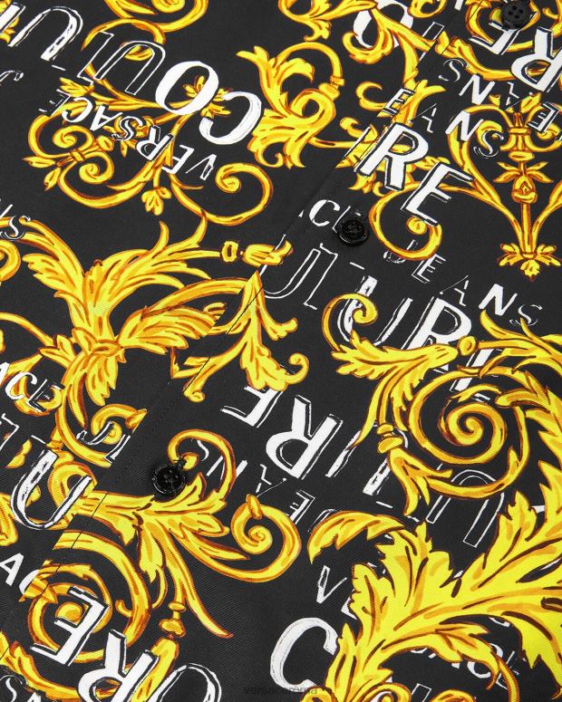 esso Versace uomini camicia couture con logo oro nero JT08Z2394 vestiario