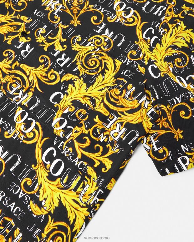 esso Versace uomini camicia couture con logo oro nero JT08Z2394 vestiario