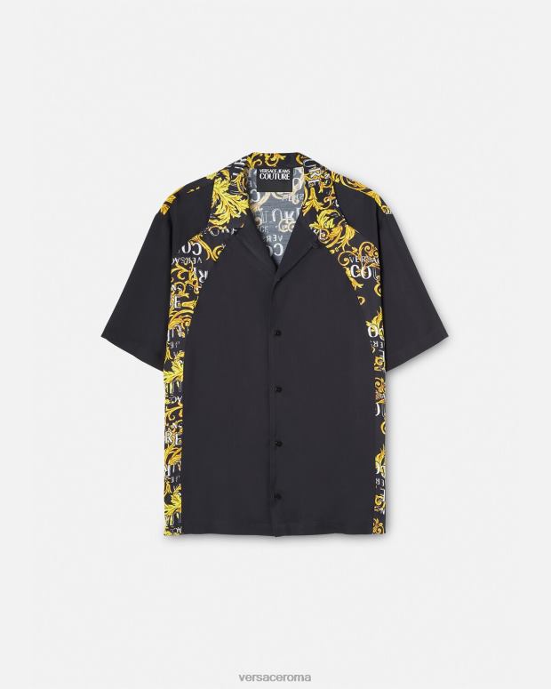 esso Versace uomini camicia couture con logo oro nero JT08Z2395 vestiario