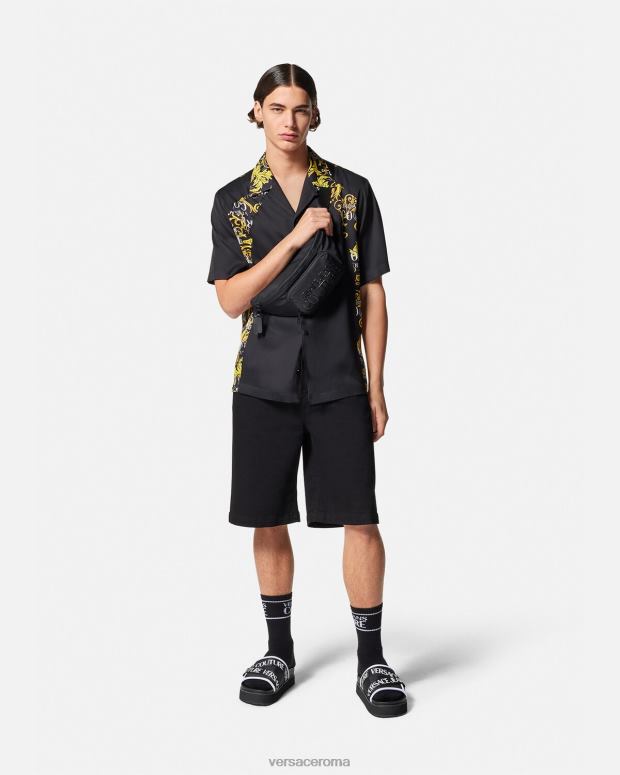 esso Versace uomini camicia couture con logo oro nero JT08Z2395 vestiario