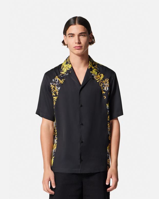 esso Versace uomini camicia couture con logo oro nero JT08Z2395 vestiario
