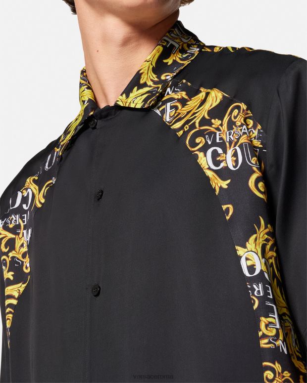 esso Versace uomini camicia couture con logo oro nero JT08Z2395 vestiario