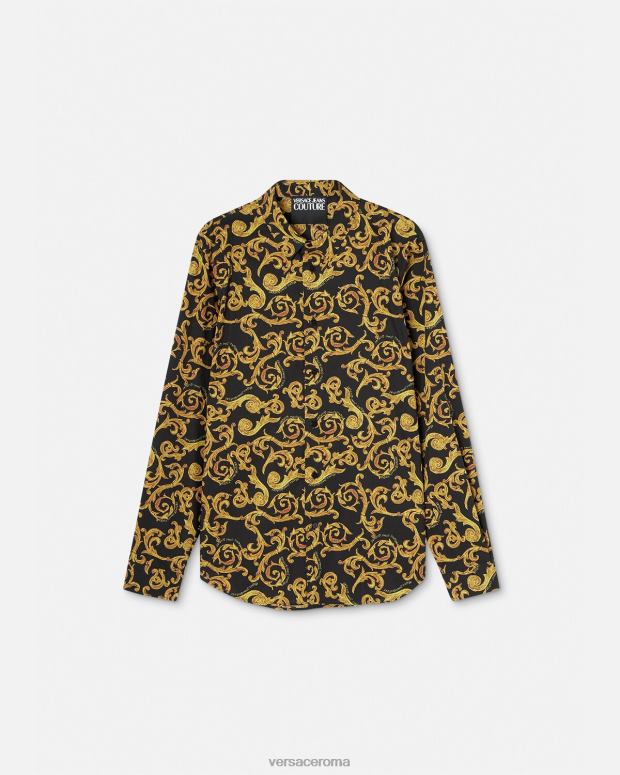 esso Versace uomini camicia couture di schizzo oro nero JT08Z2376 vestiario